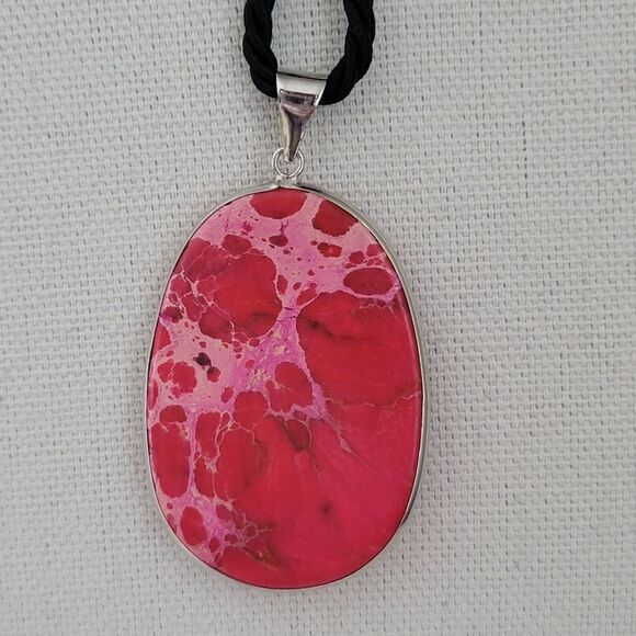 Pendant Silver Tone Fuschia Pink Stone Pendant #0191 - Picture 4 of 7